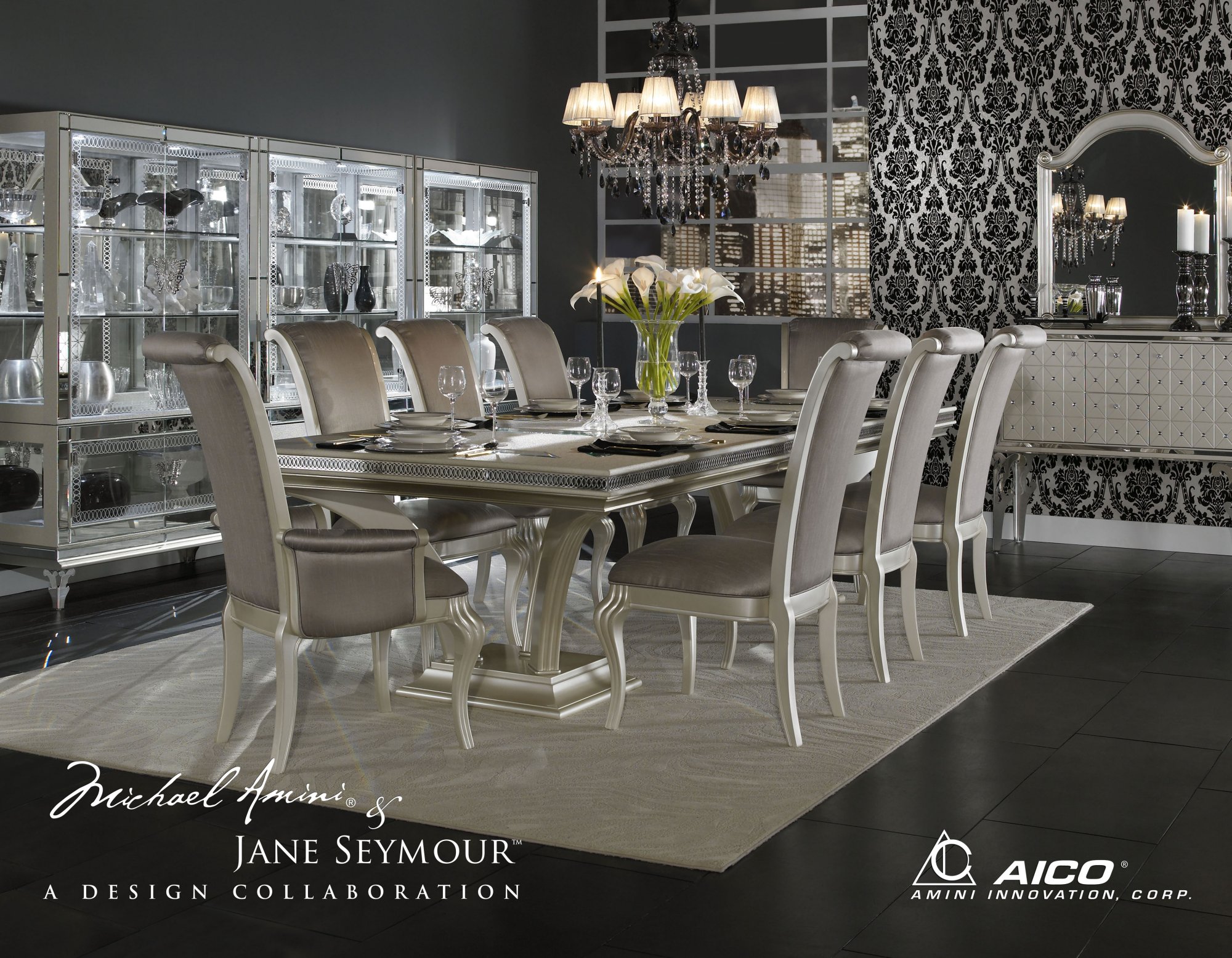 Aico Hollywood Swank Crystal Croc Dining