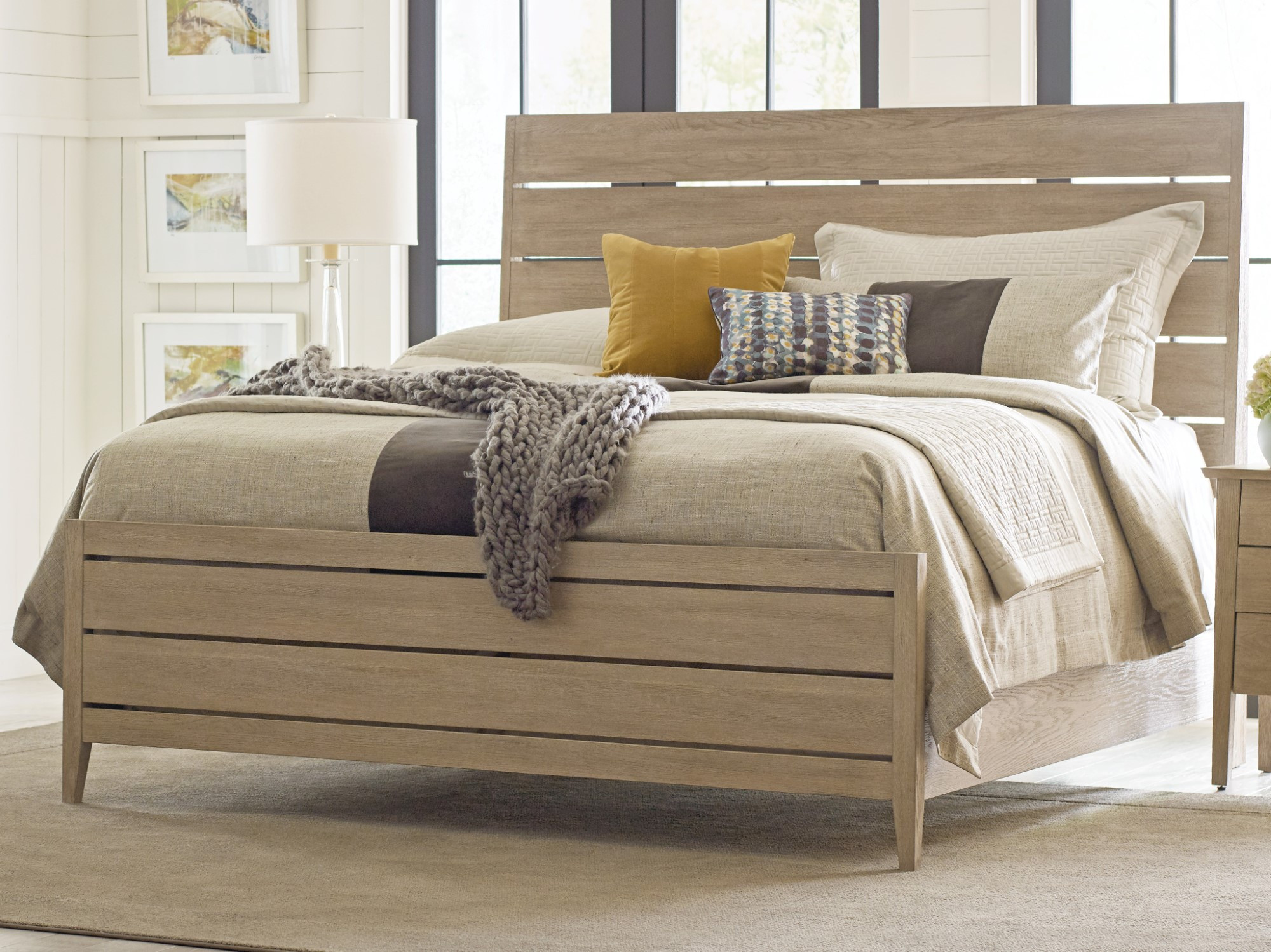 Incline Oak Queen High Footboard Bed