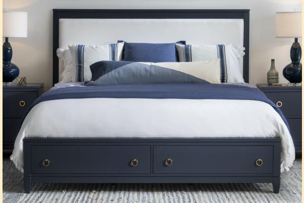 Legacy Summerland - Blue Finish Queen Upholstered Storage Bed