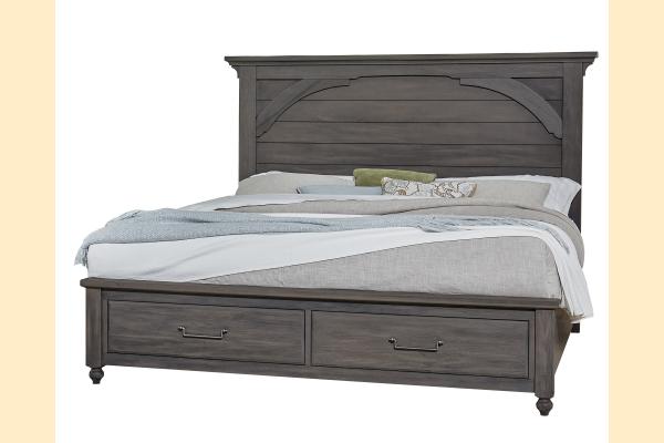 Vaughan Bassett Vista- Grey Oak Queen Mansion Storage Bed