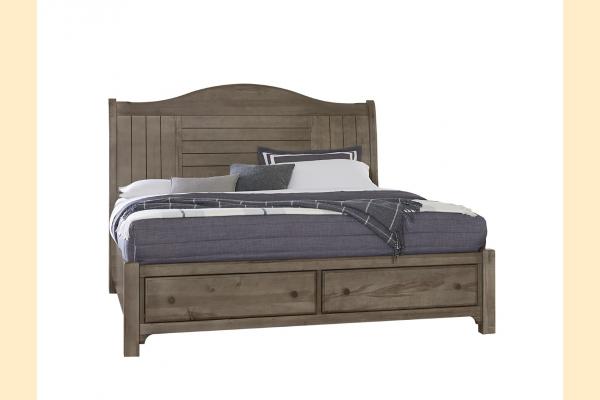 Vaughan Bassett Cool Farmhouse- Grey Queen Sleigh Bed with storage footboard