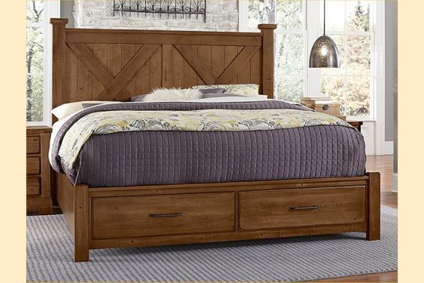 Vaughan Bassett Solids A&P Cool Rustic-Amber Queen X Bed W/ Storage Footboard